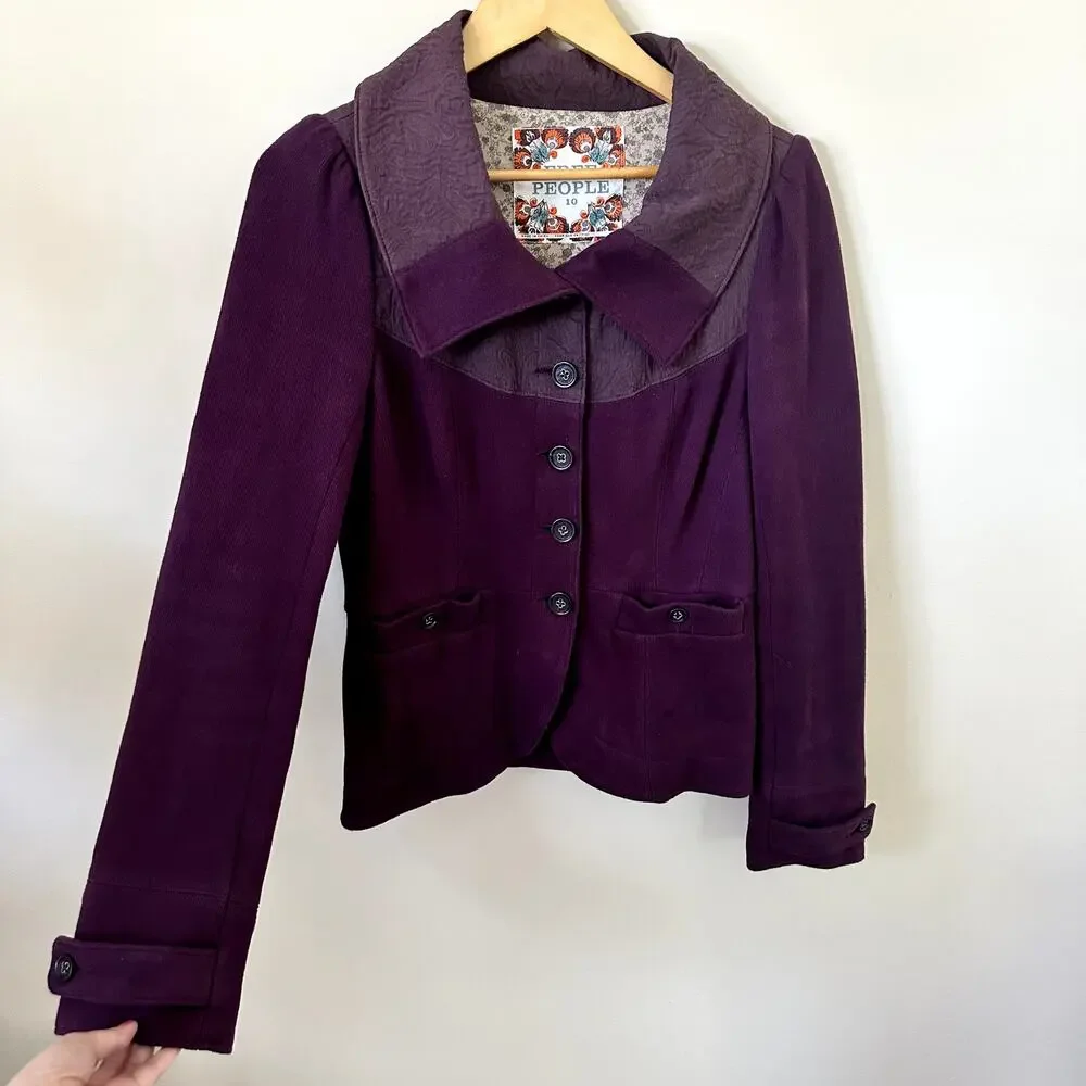 Free People Eggplant Blazer Sz 10 - Picture 2 of 6